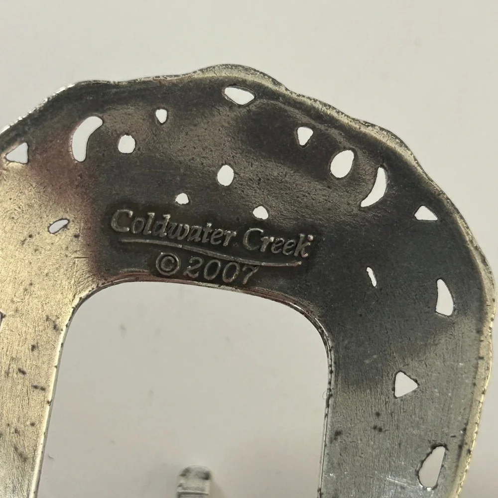 Coldwater Creek Black Croc Leather Western Belt Silver Ornate Buckle 2X 2007